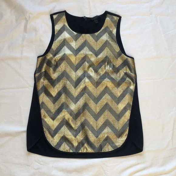 🌟 J. Crew Party Blouse, navy and gold chevron, size 2 - Picture 2 of 7
